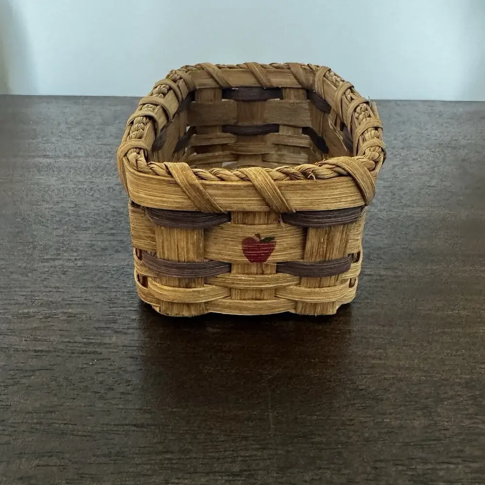 Farmhouse Hand Woven Slat Basket Country Core Hand Painted Apples Folk Art 4